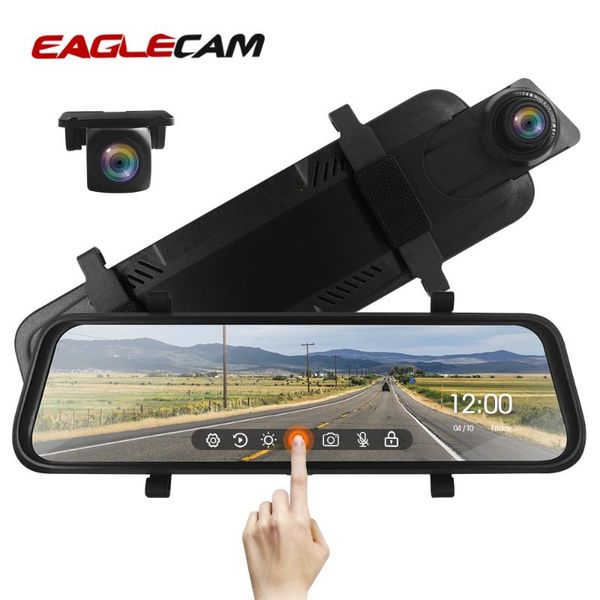 

car rear view cameras& parking sensors 10 inch touch screen auto rearview mirror video recorder full hd 1080p dash cam two camera registrar