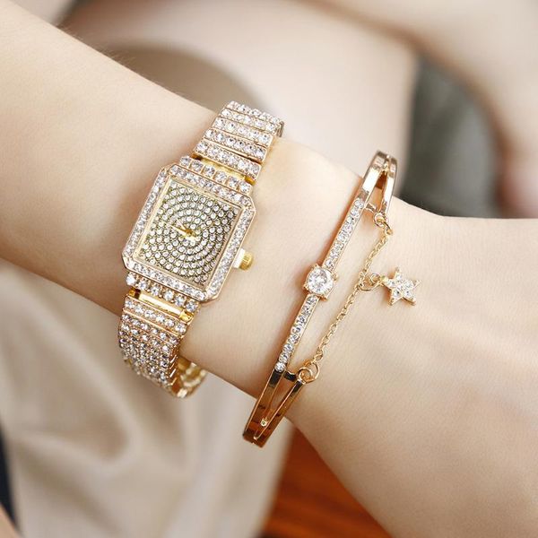 

european and american luxury brands fashion rectangular diamond bracelet watch full quartz ladies wristwatches, Slivery;brown