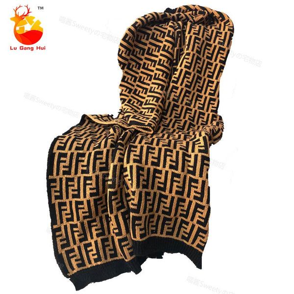 

blankets european-style luxury blanket f letter retro double-sided soft knitted warm sofa decorative