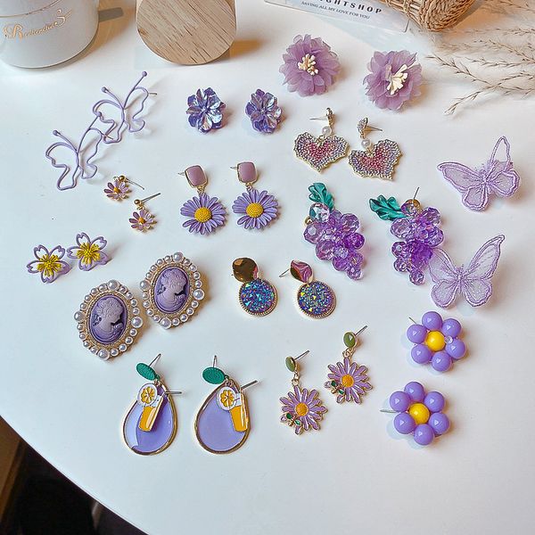 

korean earrings s925 silver needle fashion purple trend simple and fresh elegant