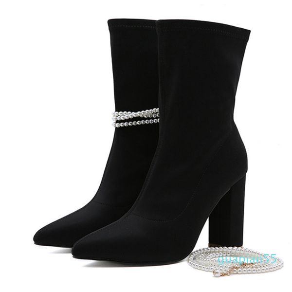 

fashion-dress shoes novo chique roxo estiramento tecido ankle boots para mulher moda designer sapatos apontou toe quadrado saltos altos tama, Black