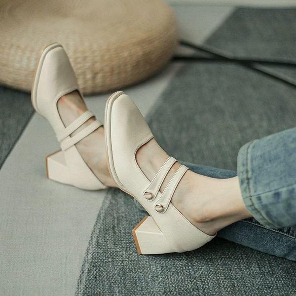 

dress shoes square toe single women's thick heel 2021 spring loafers high-heeled temperament work pumps, Black