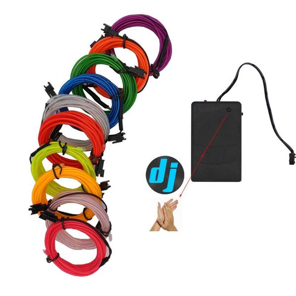 

strips 10m 33ft flexible neon light glow el wire rope tape cable led lights powered by 4* sound activated battery controller