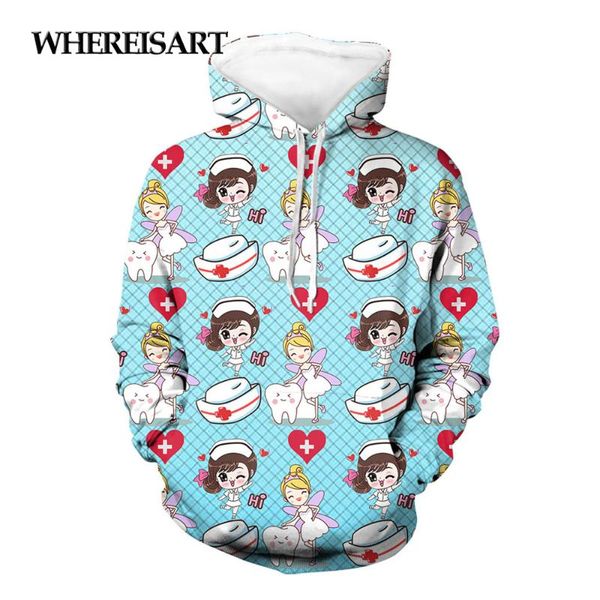 

women's hoodies & sweatshirts whereisart fashion cartoon with teeth fairy pattern 3d print female warm long pullover drop, Black