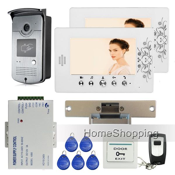 

home wired 7" rfid access video door phone intercom 2 white screen with electric strike lock + outdoor camera phones