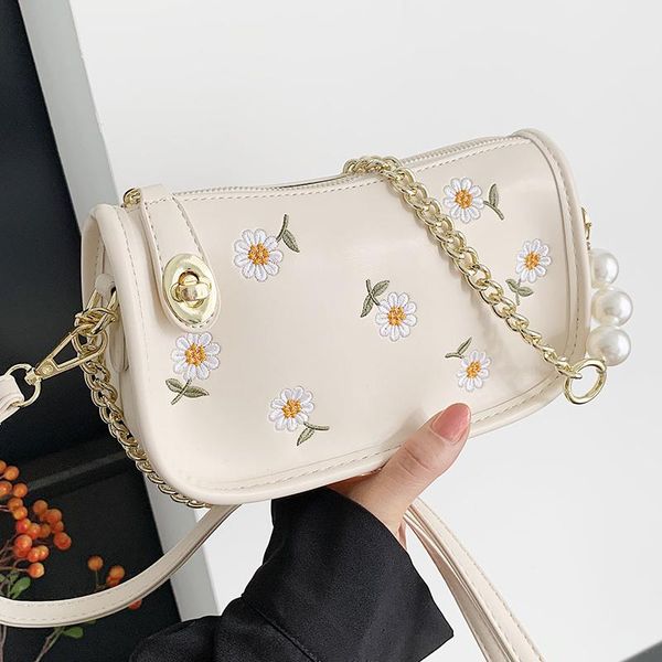 

evening bags cute flower small shoulder for women pearl chain tote messenger square designer ladies handbags elegant armpit bag sac