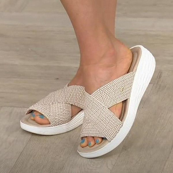 

women slippers 2021 summer comfortable cross slides soft sole wedges slippers casual shoes for women plus size ladies sandals, Black