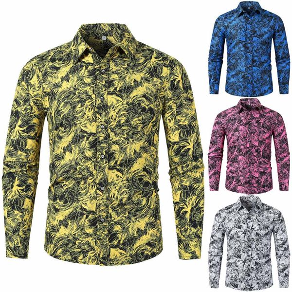 

shirts men's autumn winter casual slim printed long sleeve shirts beach hawaiian blouse para hombre, White;black