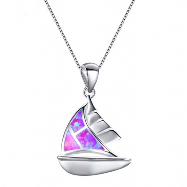 

pendant necklaces fyjs unique silver plated 4 colors opalite opal boat shape necklace link chain jewelry