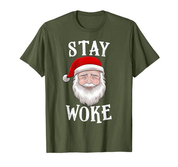 

stay woke santa holiday season gift t-shirt, White;black