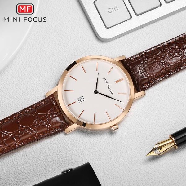 

wristwatches 2021 minifocus ultra-thin mens quartz wrist watch genuine leather waterproof casual men relogio masculino, Slivery;brown