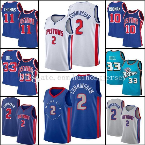 

2021 draft 2 cade cunningham jersey grant 33 hill dennis 10 rodman isiah 11 thomas jerseys basketball, Black;red
