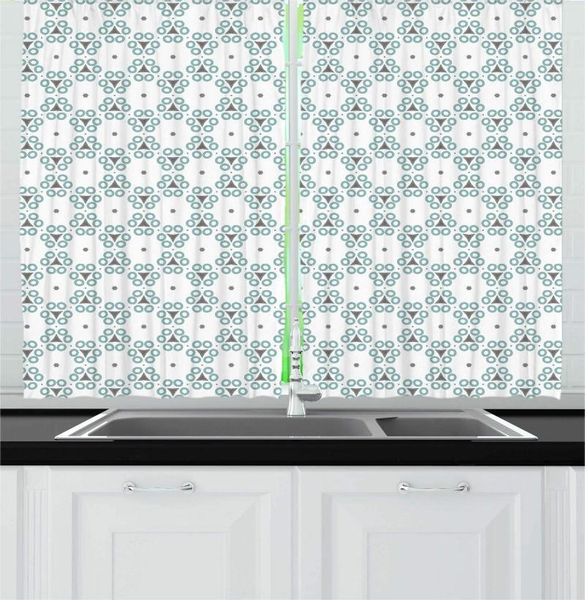 

curtain & drapes white pale seafoam abstract kitchen curtains flowers consisting of triangle and circle shapes geometric nature print window