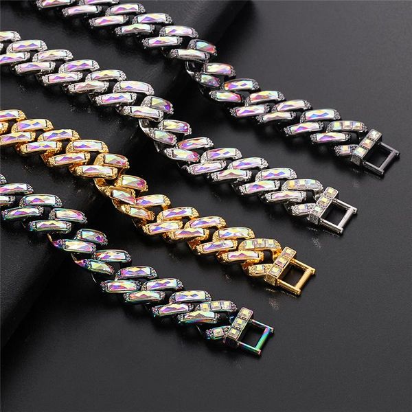 

chains fashion cuba chain pendant men iced out crystal gold/silver colour charm hip hop necklace bracelet bling prong miami cuban link