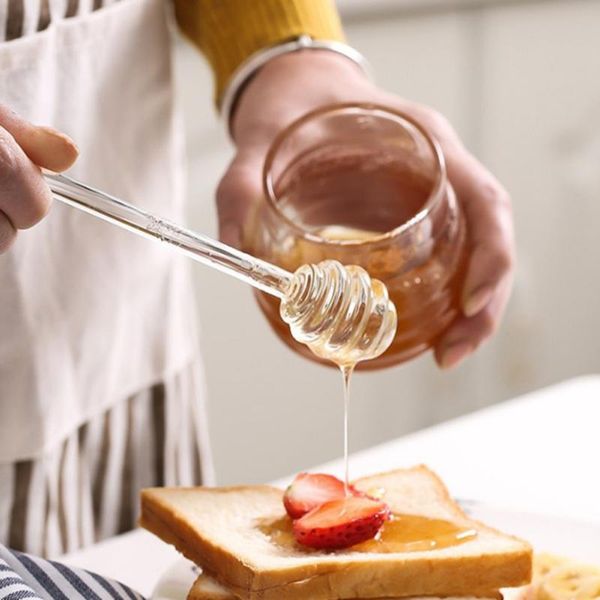 

spoons 1pc glass honey spoon 15cm long handle kitchen gadget jar dipper stick syrup dispenser server tableware 2021