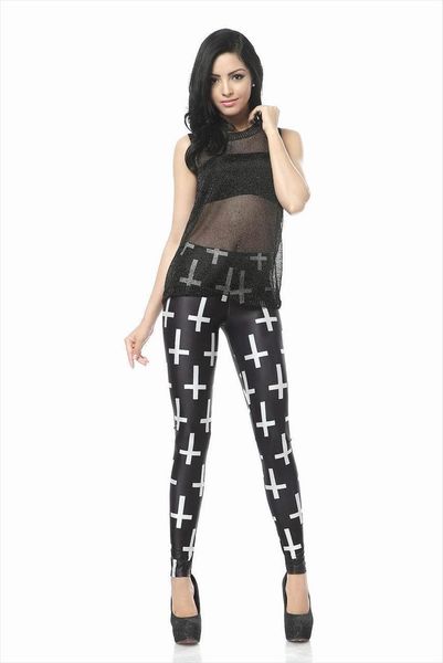 

slim arrival fashion cross black women leggings milk printed fitness quality