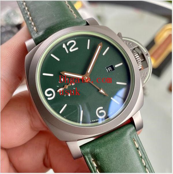 

factory luxury watches real p lumin0r gm/t automatic 44mm p am01033 green rubber leather strap fashion men's watch wristwatches, Slivery;brown