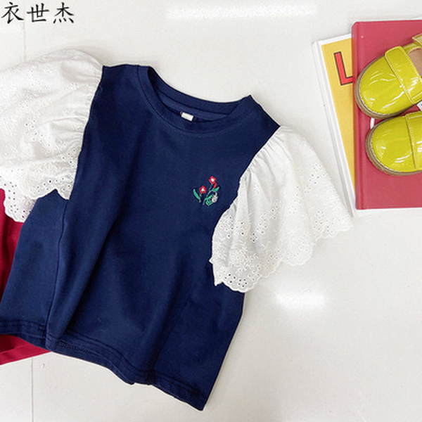 

girls short-sleeved t-shirt 2022 summer new childrens princess shirt sleeve t-shirt baby trend, Blue