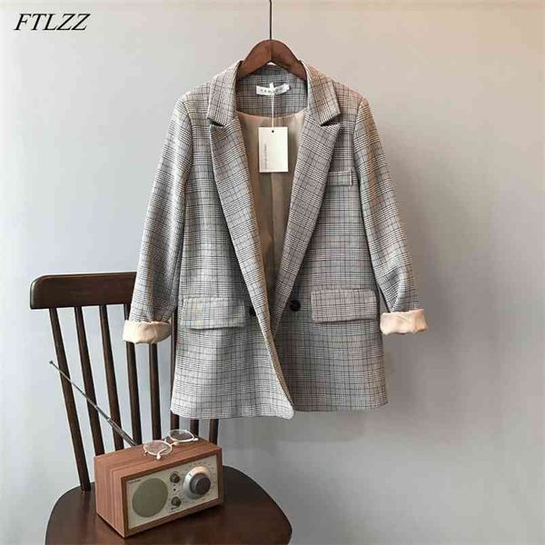 

spring arrival office ladies casual plaid blazer women elegant double breasted spliced sleeve loose suit jackets 210430, White;black