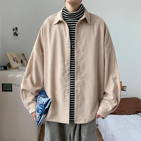 

korean style shirts casual loose vintage long sleeve fashion streetwear button up shirt camisa hombre men's clothing db60sh, White;black