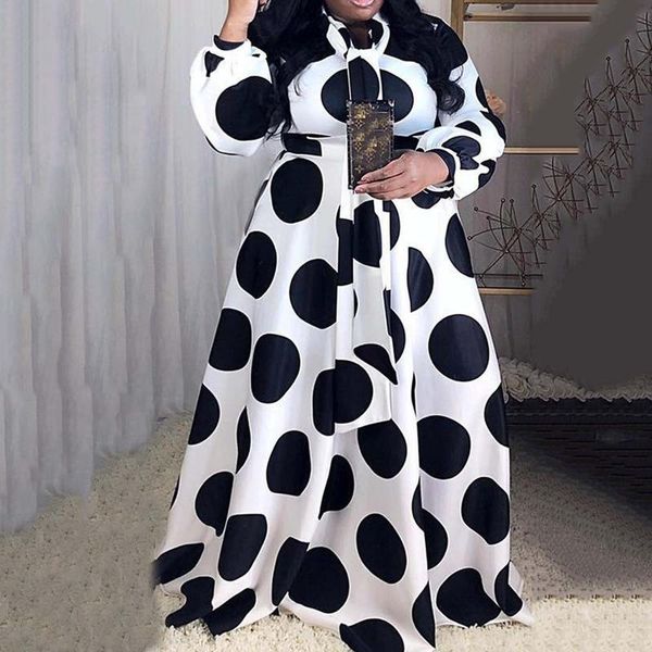 

ethnic clothing african polka dot print dresses for women elegant plus size robe africaine femme european clothes 2021, Red