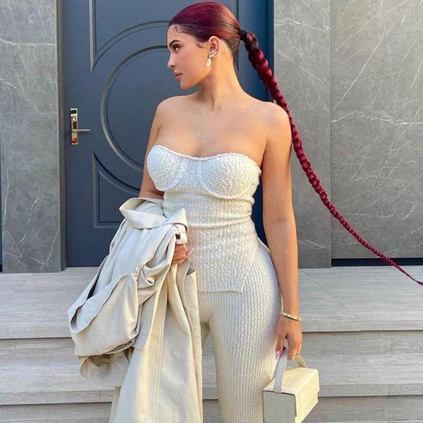 

ribbed strapless cut out split crop women knitted backless cropped feminino bustier corset 2021 summer streetwear women's tank, White