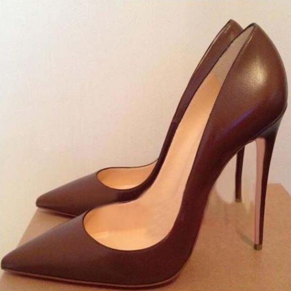 

dress shoes brand matte leather high heel pointed toe 12cm stiletto pumps slip on shallow banquet celebrating, Black