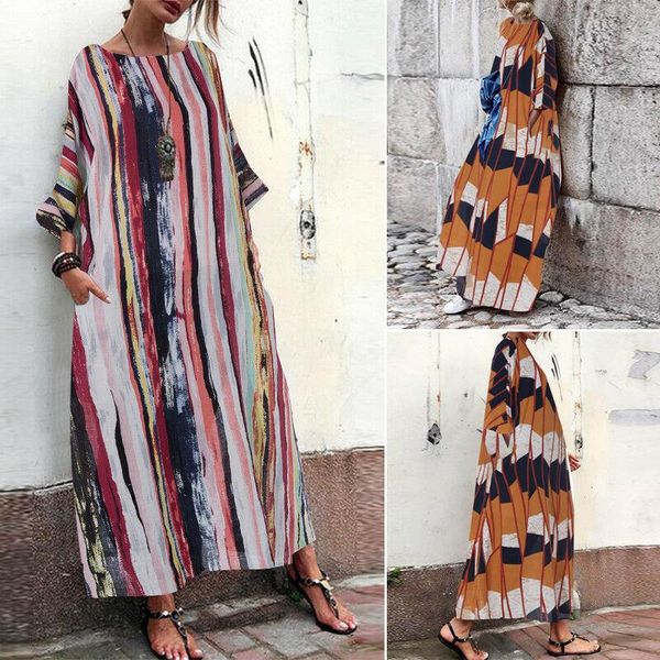 

casual dresses women's loose-fitting three quarter sleeve ankle-length loose dress for summer, Black;gray