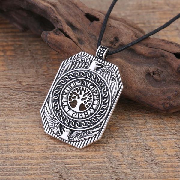 

teamer norse vikings knot amulet pendant necklace bird raven tree of life nordic talisman necklaces, Silver