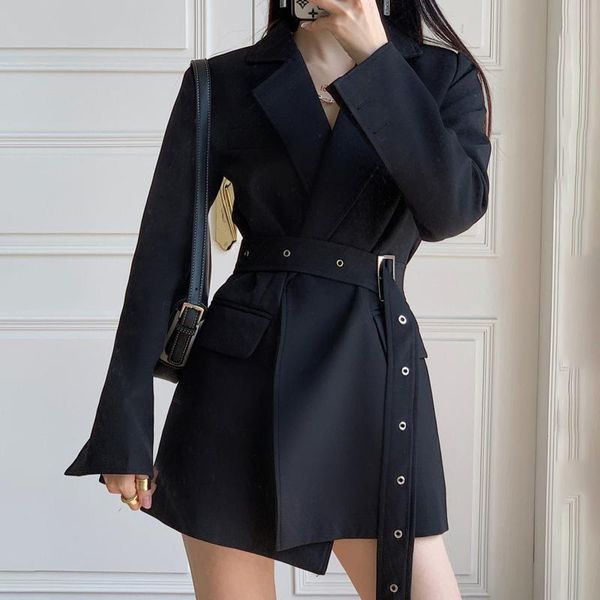 

women's suits & blazers [ewq] korea chic autumn casual trendy women suit collar without button belt fashion simple long-sleeved blazer, White;black