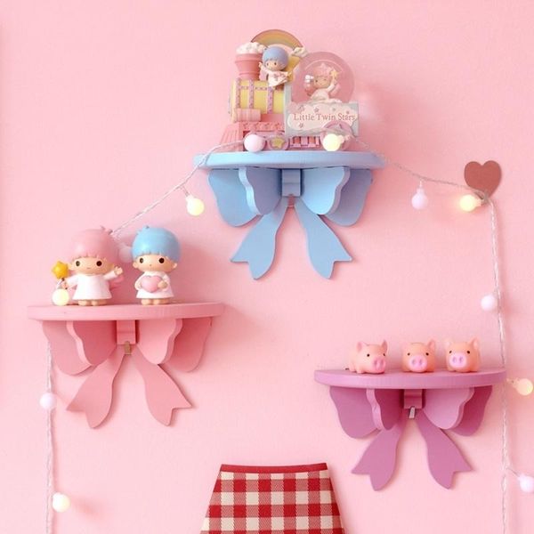 

bows decoration shelves wooden wall-mounted storage rack baby children room decorations organizer holder wall shelf decor frame hooks & rail