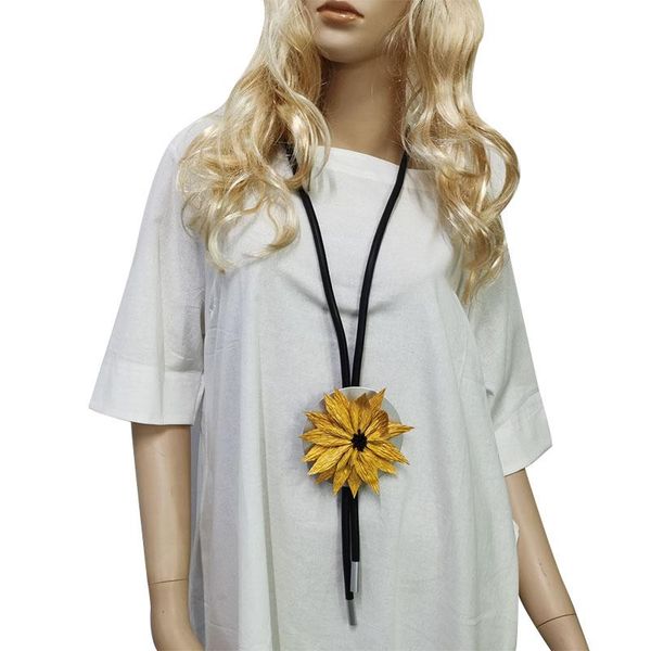 

yd&ydbz diy fabric yellow flower with beads jewelry necklace women fashion luxurious leather rope night party choker pendant necklaces, Silver