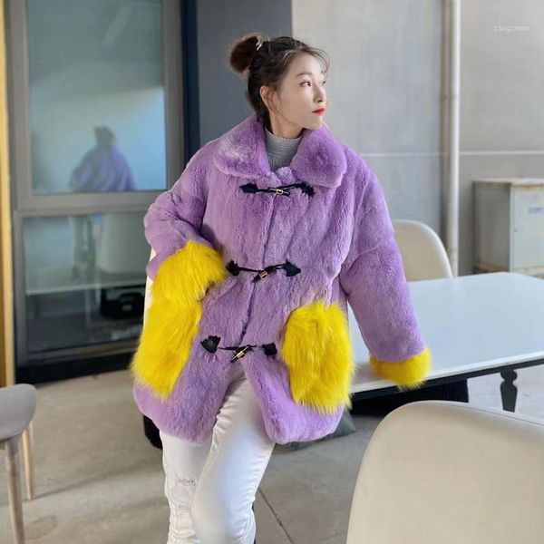 

women's fur & faux winter women real rex coats with lapel collar natural whole skin genuine medium, Black