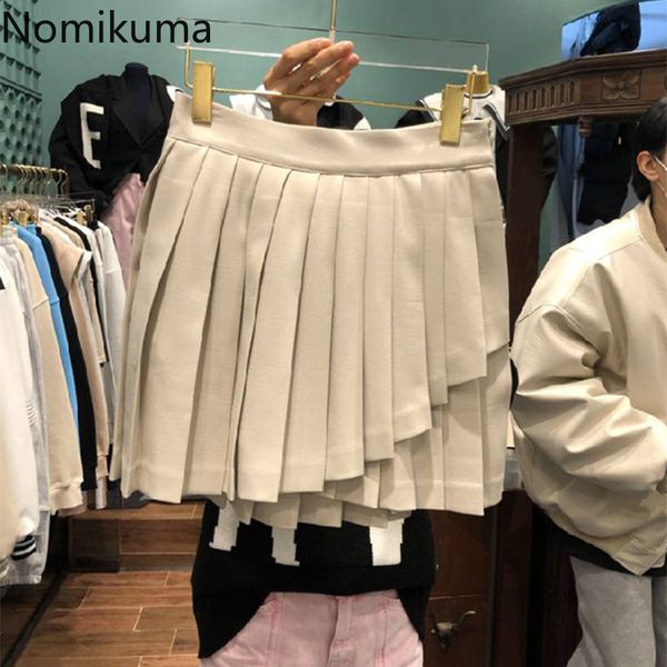 

nomikuma korean pleated a-line mini woman skirts spring summer high waist elegant irregular skirt causal mujer faldas 6f499 210427, Black