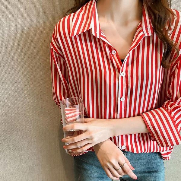 

women's blouses & shirts spring and autumn women vertical shirt stand collar blouse loose long sleeve plus size womens, White