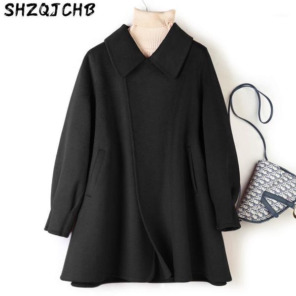 

double-sided wool overcoat in fall winter women's & blends, Black