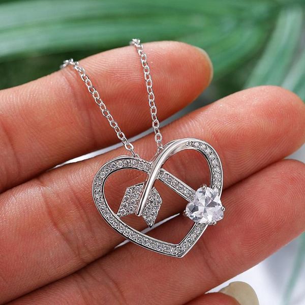 

pendant necklaces blaike creative heart arrow necklace for women white gold filled wedding engagement jewelry valentine's day gifts, Silver