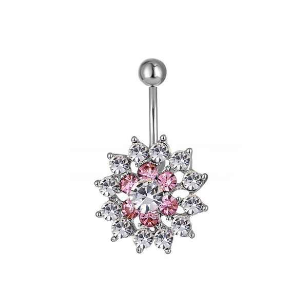 

d0188 flower belly navel button ring clear color, Silver
