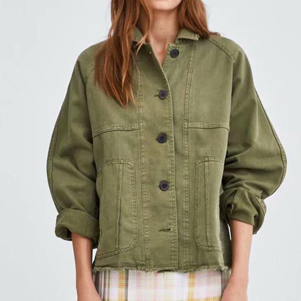 

women's jackets casual coat autumn jacket women outwear for ladies female army-green button pockets spring femme, Black;brown