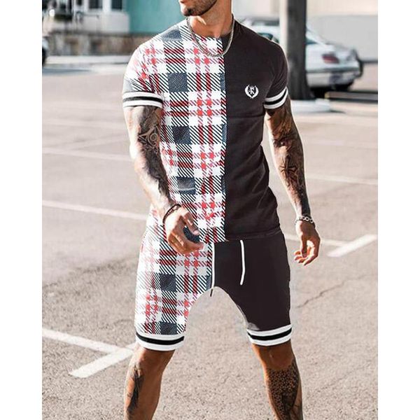 

mixed plaid men s sports suit short-sleeved t-shirt with shorts, comfortable, breathable and dry, daily leisure sports, Gray