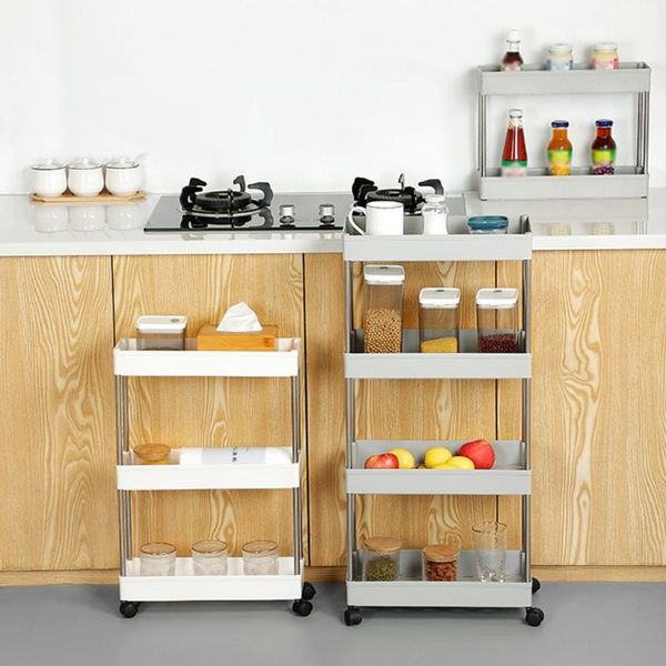 

hooks & rails rolling storage cart 3/4 tier mobile shelving unit bathroom carts with handle for kitchen laundry room s06 21 dropship