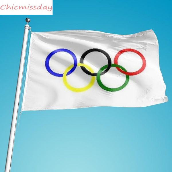 

dhl 3x5 foot flag thicker polyester the olympic rings banner with grommets 90*150cm