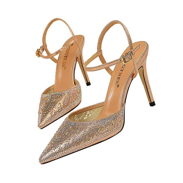 

women shoes pure lady date casual party wedding shiny ankle strap pointed toe bare heels thin heel sandals, Black