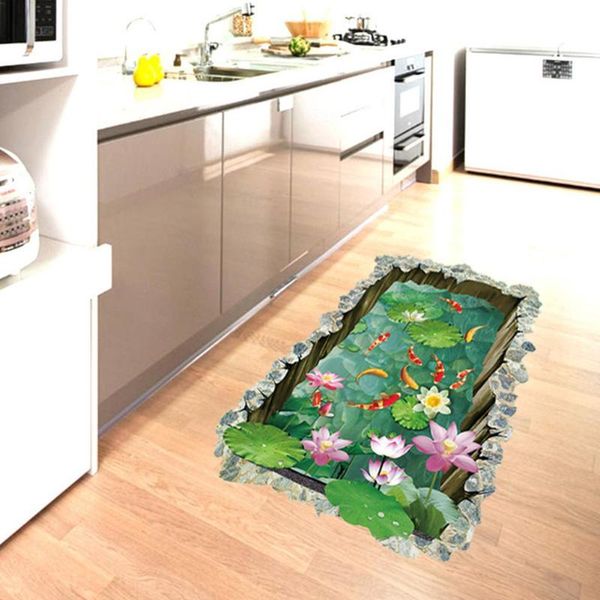 

window stickers simulate 3d lotus leaf fish pond pattern self-adhesive sticker for bedroom living room hallway decor