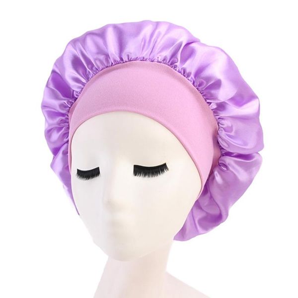 

beanie/skull caps chemotherapy adults kids bath soft bonnet hair care solid nightcap sleeping hat salon wide brimmed shower satin elastic, Blue;gray