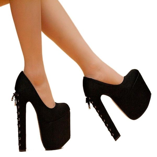 

dress shoes 2021 super high heels nightclub shallow-mouthed thick heeled single-shoe waterproof table velvet round-headed 18cm, Black