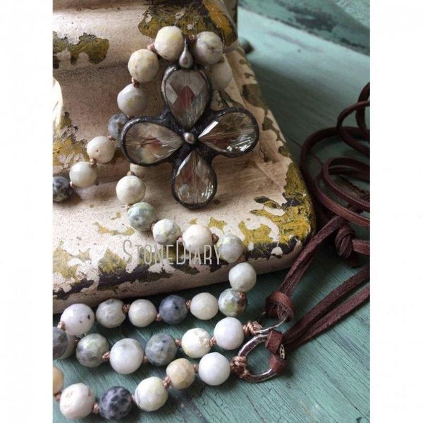 

pendant necklaces nm15522 boho glass crystal solder flower cross hand knot deerskin leather necklace unique jewelry, Silver