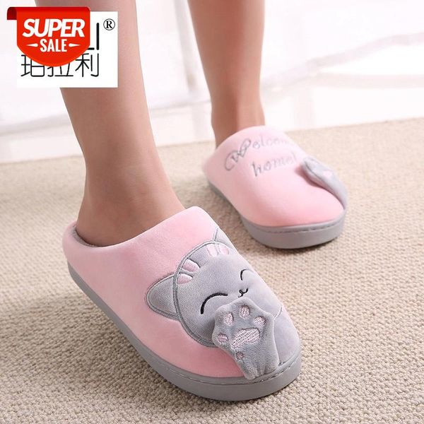 

women winter home slippers cartoon cat shoes non-slip soft winter warm house slippers indoor bedroom lovers couples floor shoes #dk2q, Black
