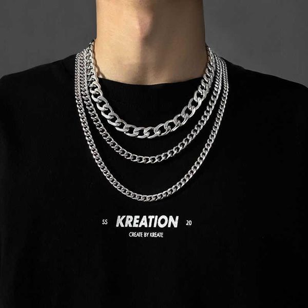 

earrings & necklace titanium steel does not fade cuba men's fashion simple cold wind thick chain hip hop niche clothes accessories, Silver