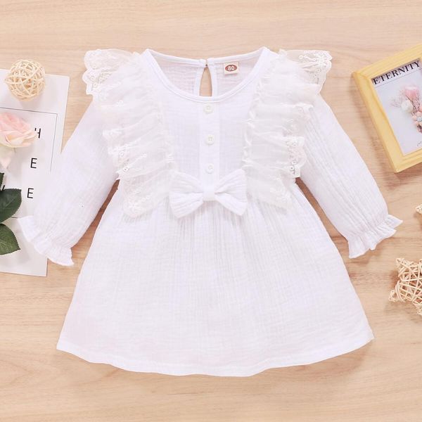 

girl's dresses toddler 1st birthday dress for fall baby girl clothes solid long sleeve lace ruffled bow-tie kids girls outfits 1023, Red;yellow